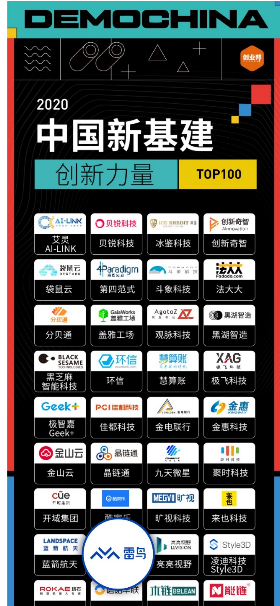 准独角兽雷鸟科技入选2020中国新基建创新力量TOP100榜单