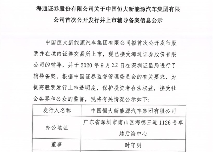 恒大汽车启动科创板上市辅导午后股价涨幅超6%