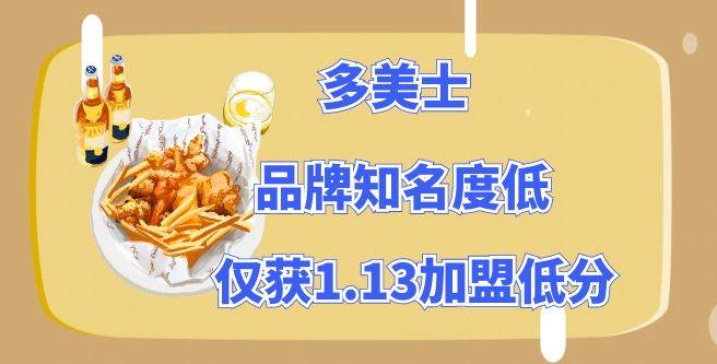 多美士加盟，品牌知名度低，难抢占市场份额，仅获1.13加盟低分