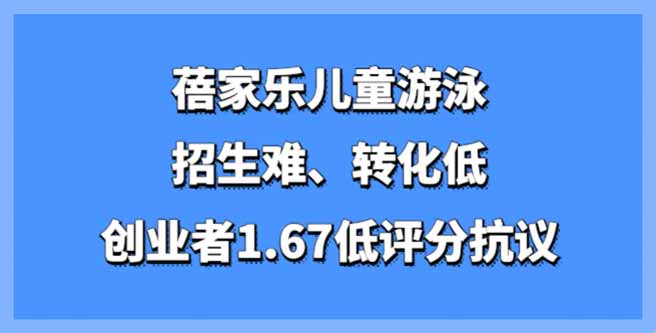 蓓家乐儿童游泳招生难、转化低，创业者1.67低评分抗议