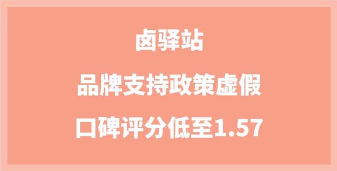 卤驿站加盟者曝光，品牌支持政策虚假，口碑评分低至1.57