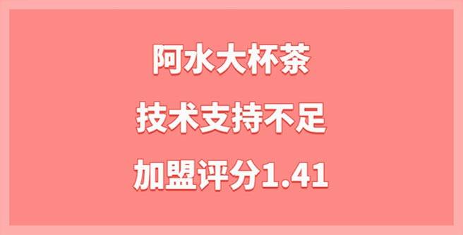 阿水大杯茶加盟困扰，技术支持不足，加盟评分1.41