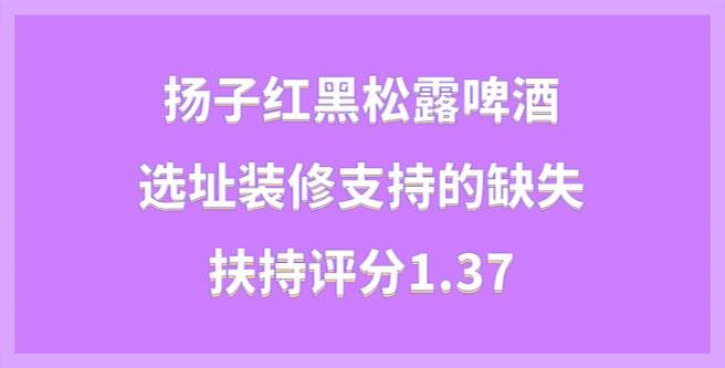 扬子红黑松露啤酒加盟选址装修支持的缺失，扶持评分1.37