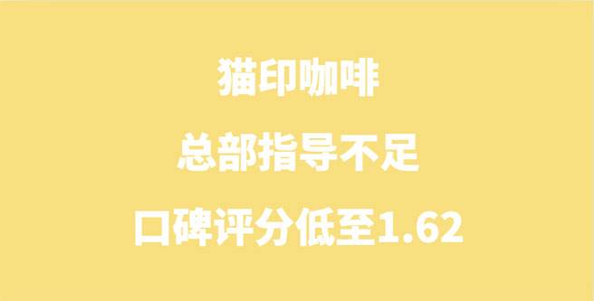 猫印咖啡加盟困境，总部指导不足，口碑评分低至1.62