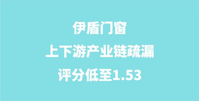 伊盾门窗加盟危机，上下游产业链疏漏，评分低至1.53