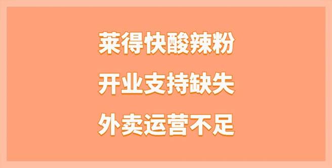 莱得快酸辣粉开业支持缺失、外卖运营不足，合作评分1.26